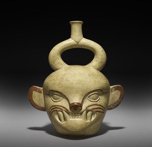 Vessel in the Form of a Feline Head by Moche Moche