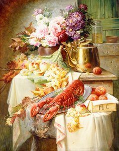 Still Life with a Lobster and Assorted Fruit and Flowers