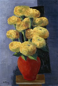 Yellow Flowers in a Red Vase by Moise Kisling