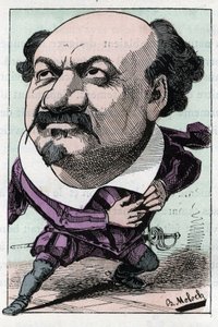 Portrait of Francois Pierre VILLARET tenor of the opera between 1863 and 1882 in Le Trombinoscope by Touchatout, caricature by B. Moloch of 1882. Private collection