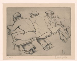 Three Men on a Bench by Mommie Schwarz (signed by artist)