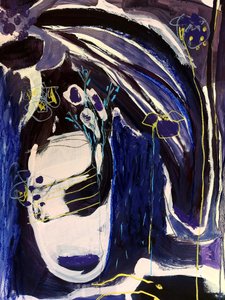 Indigo Floral Abstraction by Monika Riethmueller