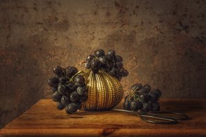 Elegant Grapes Golden Still Life