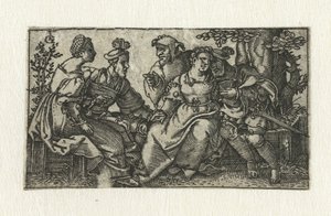 Two Lovers with a Jester by Monogrammist FG