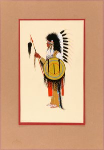 Cheyenne Warrior in Feather Headdress with Shield