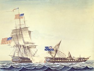 Naval engagement between the U.S Frigate Constitution and H.M Frigate Java by Montardier Montardier