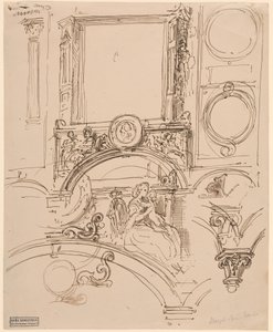 Architectural Details for a Wall Decoration with Empress Maria Theresia Embracing the Young Wolfgang Amadeus Mozart, c.1864 by Moritz Ludwig von Schwind