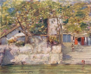 On the River Steps at Agra by Mortimer Ludington Menpes