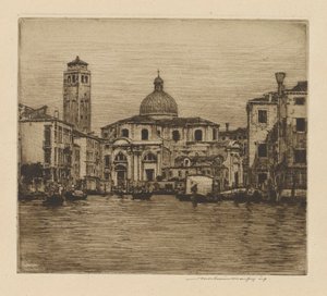 Grand Canal Showing Tower of St. Geremia by Mortimer Menpes