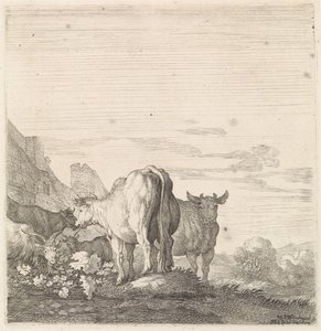 Cows and Goats in a Landscape with Houses by Moyses van Wtenbrouck