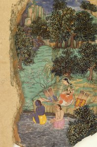 Rama and Lakshmana Offering Water to Their Dead Father on the Banks of the Mandakini River by Mughal School