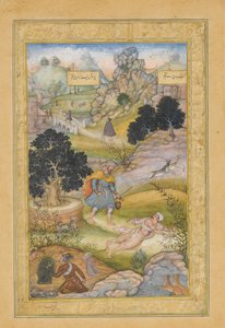 A Muslim Pilgrim Learns a Lesson in Piety from a Brahman, Folio from a Khamsa by Muhammad Husain Kashmiri