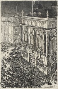Piccadilly Circus, Eve of the Coronation of George VI by Muirhead Bone