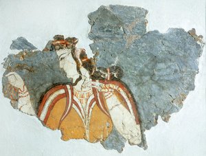 Lady of court, fresco from Mycenae Palace, Greece, Mycenaean Civilization