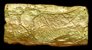 Sheet Gold Cover for Glass Vase-Shaped Plaque by Mycenaean