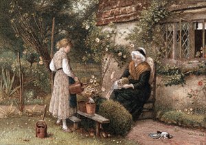 Youth and Age. Chromolithograph after painting by Myles Birkett Foster, English artist, published London 1866