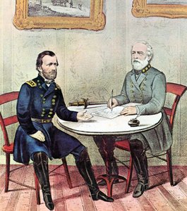 American Civil War: Generals Grant and Lee Meeting on Palm Sunday 1865 to Work Out Terms for the Surrender of Lee