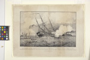 Sinking Of The Cumberland By The Iron Clad Merrimac by N. and Ives J.M. (1824 95) Currier