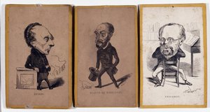 3 Portraits-charge: Francois Pierre Guillaume Guizot, Charles Jean-Baptiste Jacquot dit Eugene de Mirecourt, and Pierre-Joseph Proudhon by Nadar