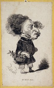 Portrait-charge by Alexandre Dumas Jr., French writer. Cartoon by Gaspard Felix Tournachon dit Felix Nadar