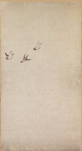 Puppies, Sparrows and Chrysanthemums by Nagasawa Rosetsu
