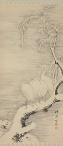 Herons in the Snow by Nakabayashi Chikuto