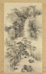 Landscape with Waterfall by Nakabayashi Chikuto