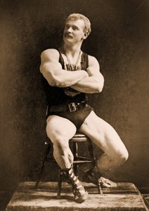 Eugen Sandow, in classical ancient Greco-Roman pose, c.1893