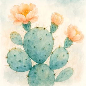 Blooming Watercolor Cactus