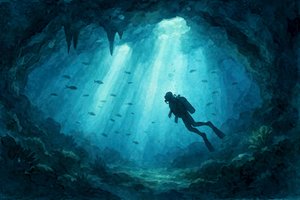 Deep Blue Cave Diver by Natalie Bruns