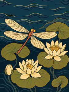 Dragonfly Water Lilies Pond by Natalie Bruns