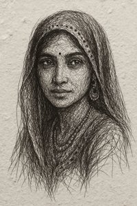 Serene Indian Pen Portrait by Natalie Bruns