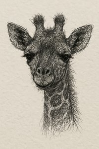 Thread Portrait Baby Giraffe on Handmade Paper by Natalie Bruns