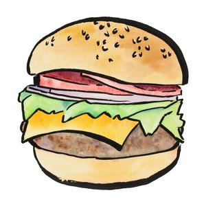 Watercolored Cheeseburger by Natalie Bruns