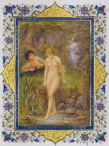 Illuminated Page from a Book of Shakespeare Sonnets with Nude Woman in Pastoral Fantasy