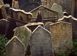 Tombstones in the Old Jewish Cemetery in Josefov, the Jewish Quarter of Old Town, Prague