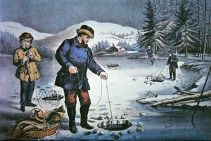 American Pioneer Life: Fishing Through Ice Hole