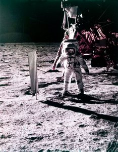 Buzz Aldrin Deploys Solar Wind Collector on the Surface of the Moon, Apollo 11 Mission, July 1969 by Neil Armstrong