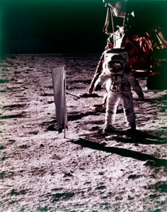 Buzz Aldrin Deploys Solar Wind Collector on the Surface of the Moon, Apollo 11 Mission, July 1969 by Neil Armstrong