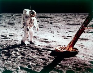 Buzz Aldrin near the leg of the Lunar Module on the Moon, Apollo 11 mission, July 1969 by Neil Armstrong