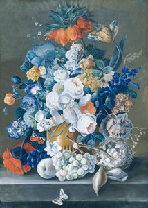 Flower Piece with Fruits, Bird