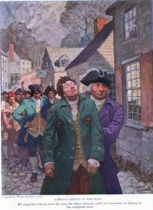 Johnnys defeat at the dock: He supported Johnny down the lane. The others followed calling out obscenities in low malignant tones by Newell Convers Wyeth