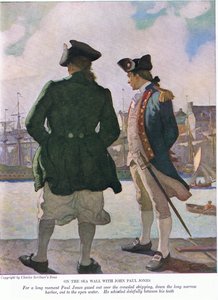 On the sea wall with John Paul Jones: For a long moment John Paul gazed out over the shipping along the harbour to the open water by Newell Convers Wyeth