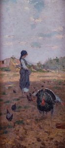 A Young Girl Feeding Turkeys by Niccolo Cannicci