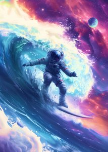Astronaut Surfing Cosmic Wave