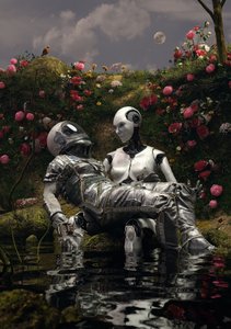 Moonlit Robot Embrace