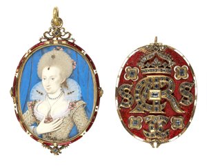 Portrait Miniature of Queen Anne of Denmark (1574-1619) with Jewelled Cover, c.1611 (detail)