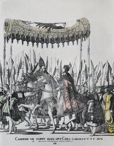 The Coronation of Charles V in Bologna, Engraving by Nicolas Hogenberg by Nicholas Hogenberg