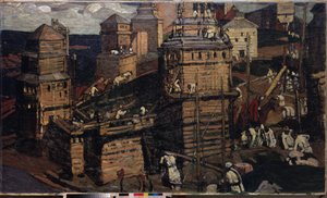 Building a Town. (for a rural community in Ukraine). Painting by Nicholas Roerich
