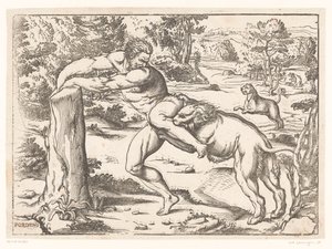 Milo of Croton Attacked by a Lion by Nicolò Boldrini (attributed to)